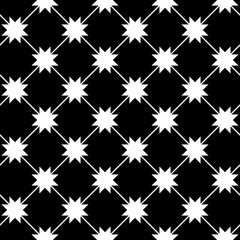 Poster - Eight rays stars connected with diagonal stripes. Vector black background and white shapes.