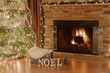 © Mila - Digital Christmas background for newborn and baby photography. Fireplace and Christmas tree