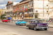 Old retro cars on the road in the center of old Havana, Cuba