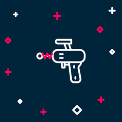 Wall Mural - Line Ray gun icon isolated on blue background. Laser weapon. Space blaster. Colorful outline concept. Vector