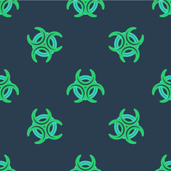 Sticker - Line Biohazard symbol icon isolated seamless pattern on blue background. Vector