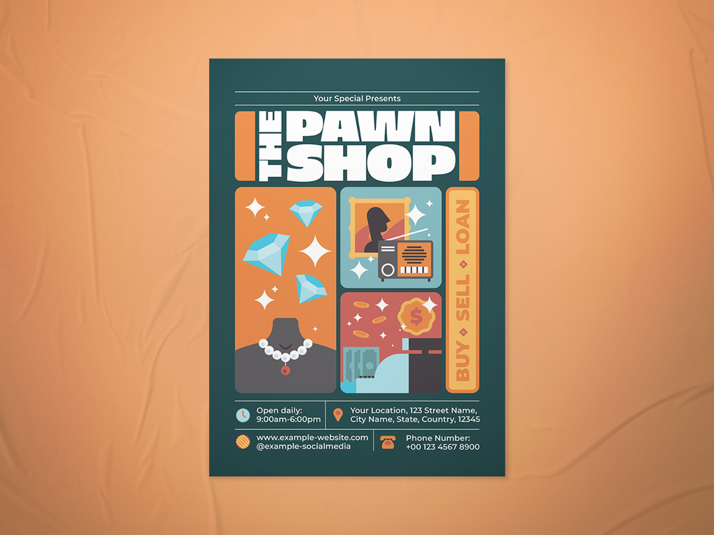 Pawn Shop Flyer Layout Шаблон Stock | Adobe Stock