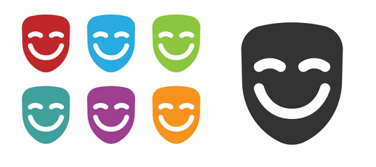 Poster - Black Comedy theatrical mask icon isolated on white background. Set icons colorful. Vector