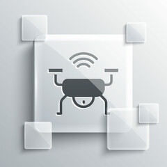 Sticker - Grey Smart drone system icon isolated on grey background. Quadrocopter with video and photo camera symbol. Square glass panels. Vector