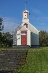 Wall Mural - Borgarnes, Iceland: The church at Borg a Myrum, the homestead of 10th-century Viking poet Egill Skallagrimsson, was built in 1880.