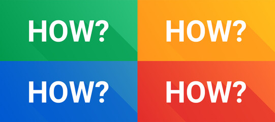 Aufkleber - How text with question mark icon on color background.