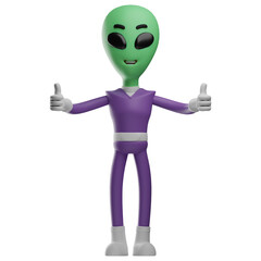 3D Alien Cartoon Design showing two thumbs up