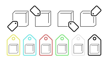 Poster - Cube geometry vector icon in tag set illustration for ui and ux, website or mobile application