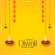 © starlineart - happy diwali yellow decorative card with hanging diya design