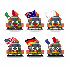 Sticker - Firework rocket launcher cartoon character bring the flags of various countries