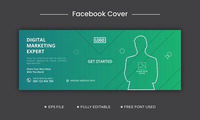 Wall Mural - Digital marketing facebook cover and web banner vector design template. Digital marketing business social media cover post illustration design template