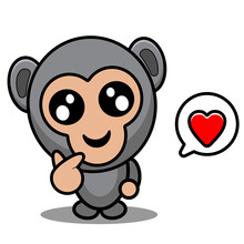 Vector Cartoon Character Cute Gorilla Animal Mascot Costume With Love Chat Bubble