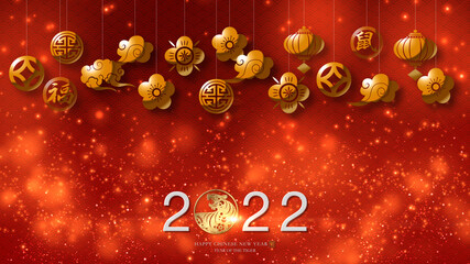 Poster - Chinese New Year, year of the Tiger 2022, also known as the Spring Festival with the Chinese tiger zodiac astrological decoration for background decoration