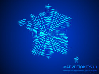 Wall Mural - Abstract image France map from point blue and glowing stars on Blue background.Vector illustration eps 10.