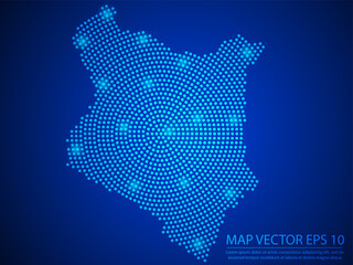 Wall Mural - Abstract image Kenya map from point blue and glowing stars on Blue background.Vector illustration eps 10.