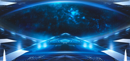 Wall Mural - space background, abstract futuristic fantasy space. blue neon light, galaxy. abstract fantastic spa