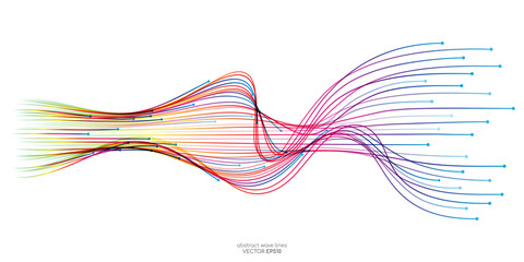 Aufkleber - Vector wave lines flowing dynamic in colorful isolated on white background for concept of AI technology, digital, communication, science, music