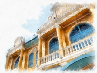  Europe architecture Illustration watercolor style illustration impressionist painting.