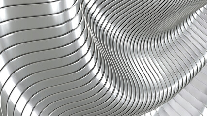 Fototapete - Abstract silver background with 3D waves pattern, interesting minimal chrome metal striped vector background illustration