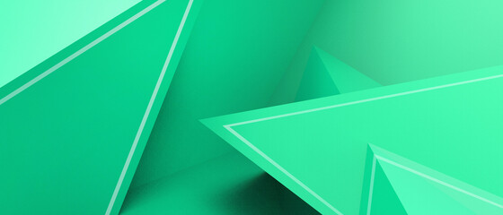 Poster - Abstract Background. Business concept and Creative triangle Geometric shapes Digital with Origami Paper Arrows on the green.banner,website,Copy Space,poster,Card -3d Rendering