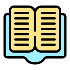 Sticker - Open textbook icon. Outline open textbook vector icon color flat isolated