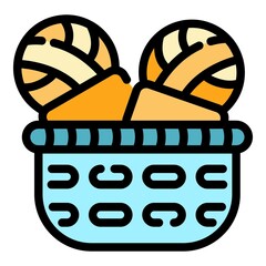 Poster - knitting basket balls icon. outline knitting basket balls vector icon color flat isolated
