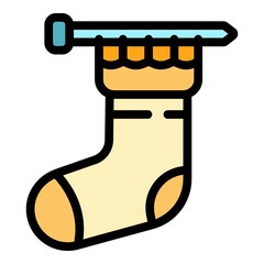 Poster - knitting sock icon. outline knitting sock vector icon color flat isolated