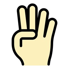 Poster - Hand gesture four fingers icon. Outline Hand gesture four fingers vector icon color flat isolated