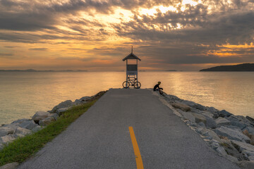 Wall Mural - sunset seascape of khao laem ya day time, rayong, thailand, lockdown.