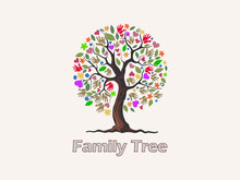Abstract Tree Logo Designs. Humanity Concepts. Including Hand Print, Heart, Leaves In Circular Shaped.