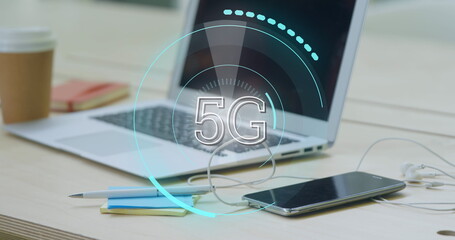 Poster - 5G written in the middle of a futuristic circles 4k