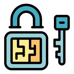 Poster - blockchain padlock icon. outline blockchain padlock vector icon color flat isolated