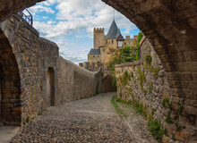 City Walls Carcassonne Medieval Town In France.