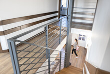 Modern Metal Stairway In Scandinavian Interior