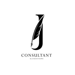 Wall Mural - letter J  logo and quill
.combination of letter J and vector quill .perfect for logos of legal consultants, lawyers, and more