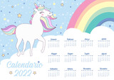 Fototapeta  - Calendario italiano 2022 con unicorno e arcobaleno 