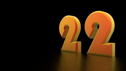 Poster - Yellow 3d 22 on a black background. New Year. Christmas. Rendering.