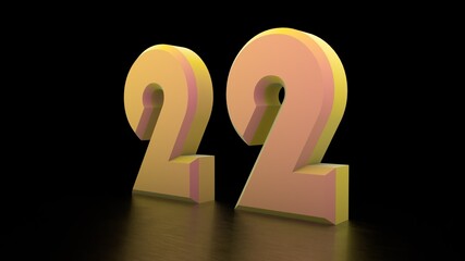 Poster - Yellow 3d 22 on a black background. New Year. Christmas. Rendering.