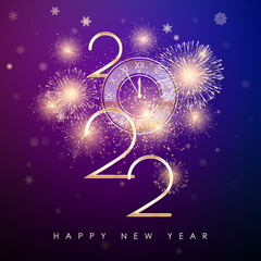 Wall Mural - happy new year 2022. new years banner with golden numbers and firework. greeting card text design. v