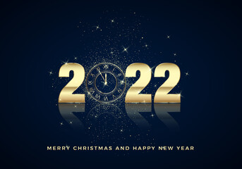 Wall Mural - golden clock dial with numbers 2022 on magic christmas background. new year countdown and chimes. fi