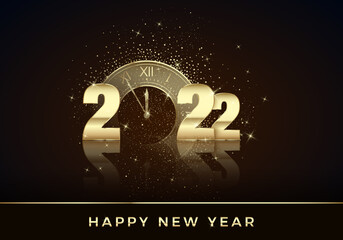 Wall Mural - golden clock instead of zero in 2022. happy new year greeting card. holiday midnight countdown. chri