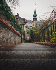 Sticker - Imbergstiege Stairs and St Johns on Imberg Church during autumn - Salzburg, Austria