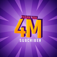 Wall Mural - Thank You 4 M Subscribers Celebration Background Design. 4000000 Subscribers Congratulation Post Social Media Template.
