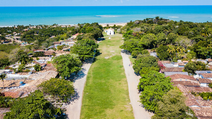 Wall Mural - Trancoso, Porto Seguro, Bahia. Aerial view of the Trancoso Square and the church