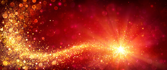 Wall Mural - christmas - golden star in red shiny background