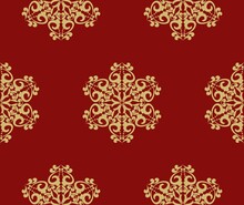 Original Christmas Background With Snowflakes, Seamless Patterns. Red Background With Gold Round Ornament. Red, Gold. Seamless Vector Pattern. For Fabric, Wallpaper, Venetian Pattern,textile, Packagin