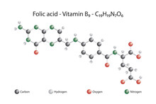 Molecular Formula Of Folic Acid. Folic Acid Or Vitamin B9 Is A Vitamin Commonly Found In Green Leaves.