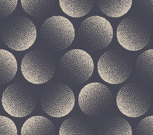 Circles Stippled Seamless Pattern Aesthetic Vector Abstract Background. Hand Drawn Tileable Geometric Texture Dotted Round Grunge Repetitive Wallpaper. Halftone Retro Colors Art Illustration