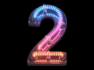 Futuristic led dots light font. Ultraviolet. Number 2.