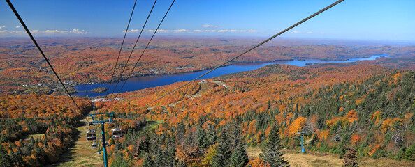 Wall Mural - Aerial view of Mont Tremblant Lake with autumn color leaf, Quebec, Canada